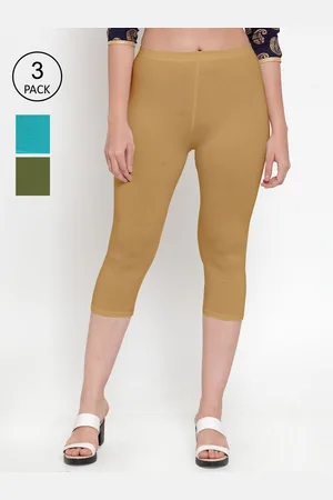 GRACIT Women Tan & Blue Pack Of 3 Cotton Capris