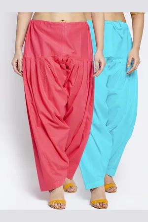 GRACIT Women Pack of 2 Solid Pink, Blue Pure Cotton Loose-Fit Salwar