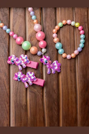 Jewelz Girls Pink & Purple Necklace With Bracelet & Clips