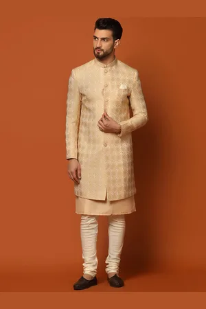 KISAH Men Woven Design Cotton Indowestern Sherwani Set