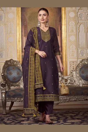 HRITIKA Women Ethnic Motifs Regular Sequinned Kurta with Trousers & With Dupatta