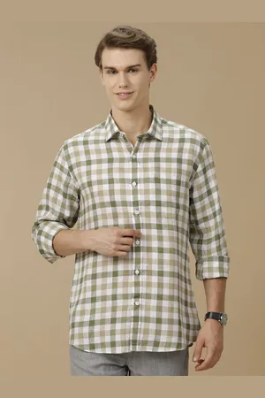 Linen Club Men Contemporary Spread Collar Gingham Checked Slim Fit Casual Shirt