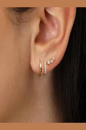 AQUASTREET Set of 3 14K Gold-Plated Single Ear Piercing Antitarnish Zircon Earrings