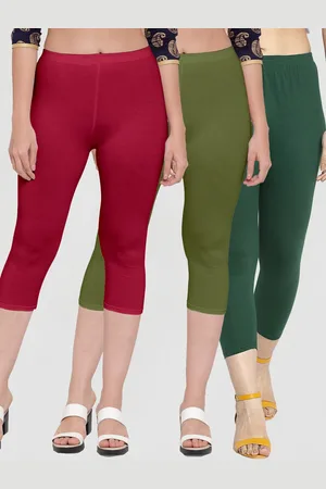 GRACIT Women Green & Maroon Pack Of 3 Capris