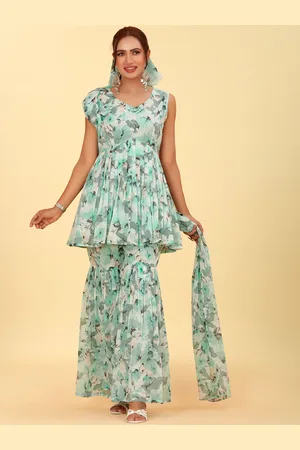 CHANSI Floral Printed Kurta with Sharara & With Dupatta