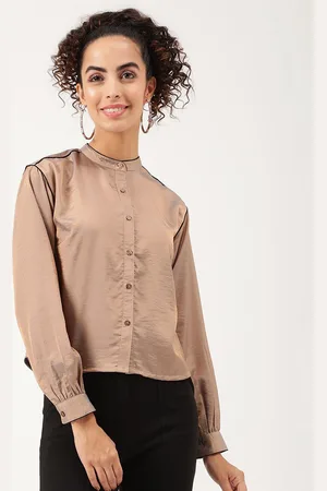 CENTRESTAGE Beige Mandarin Collar Shirt Style Top