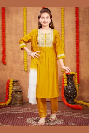 Sangria Girls Yoke Design Embroidered Pure Silk A-Line Kurta & Trouser
