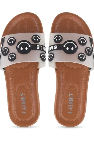 CASSIEY Women Brown & Black Printed Rubber Sliders
