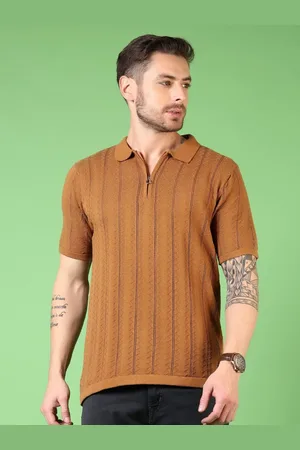 V-Mart Men Self Design Polo Collar Cotton T-shirt