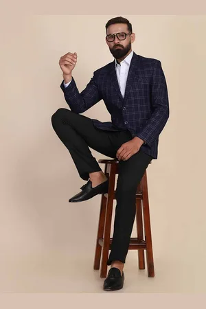 Tahvo Men Blue Checked Single-Breasted Two-Piece Suit