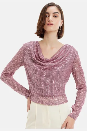 Kazo Mauve Cowl Neck Net Top
