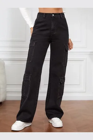 Broadstar Women Smart Wide Leg High-Rise Stretchable Cargo Jeans