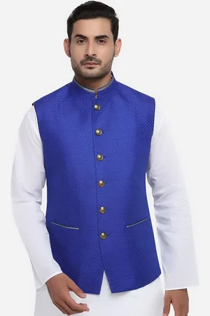 JADE BLUE Men Blue Woven Design Modi Jacket