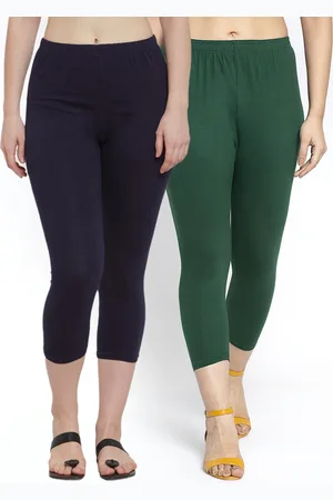 GRACIT Women Set of 2 Green & Navy Blue Capris