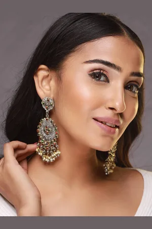 Sangria Silver-Plated Kundan-Studded & Beaded Chandbalis Earrings