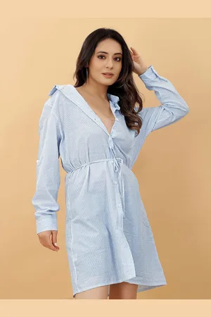 Rachna Shirt Collar Striped Cotton Shirt Dress