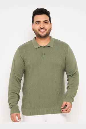 Club York Plus Size Chevron Self Design Polo Collar Cotton Pullover