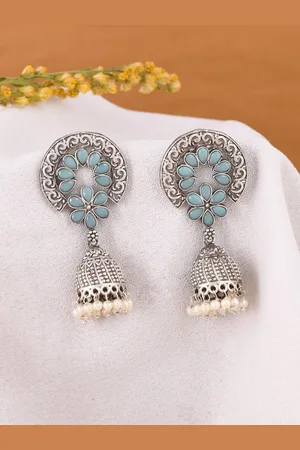 Dastoor Silver Contemporary Jhumkas Earrings