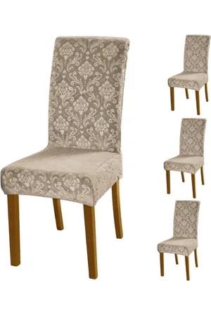 HOKIPO Camel Brown 4 Pieces Velvet 200GSM Stretchable Chair Covers