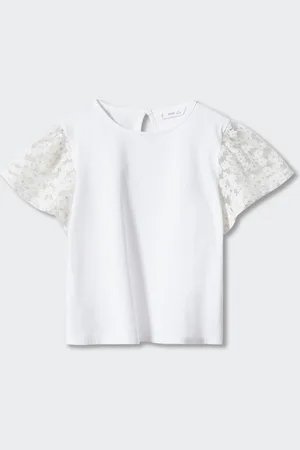 MANGO Girls Flutter Sleeves Pure Cotton Sustainable Top