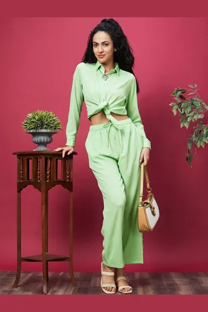Globus Women Green Solid Shirt Collar Co-Ord Set