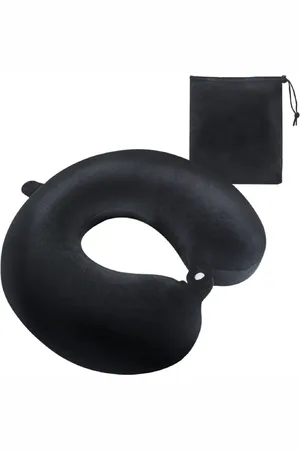 Pum Pum Black Memory Foam Filled Faux Velvet Lightweight Travel Pillow