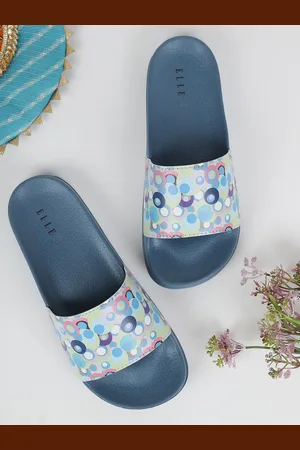 Elle Women Blue & Green Printed Sliders