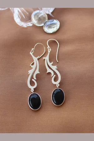 ERILINE JEWELRY 925 Sterling Silver & Black Oval Shaped Drop Earrings