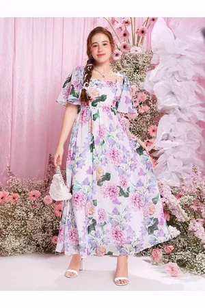 Miss & Chief Girls Floral Printed Fit & Flare Maxi Dress