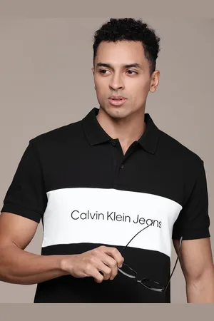 Calvin Klein Brand Logo Printed Colourblocked Polo Collar Pure Cotton T-shirt