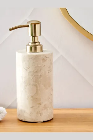 Home Centre Beige Abstract Matte Marble Soap Dispenser