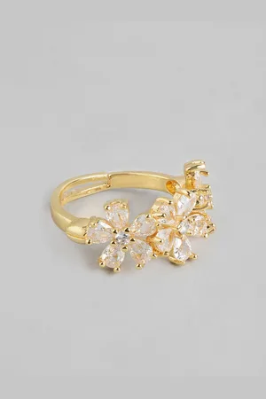 DressBerry Women Stone-Studded Floral-Shaped Adjustable Finger Ring