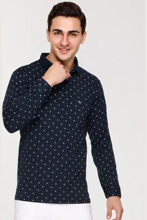 Cross Jeans Micro Ditsy Printed Polo Collar Cotton T-shirt