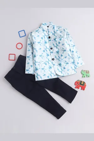 BAESD Boys Printed Single Breasted Two Piece Bandhgala Suit