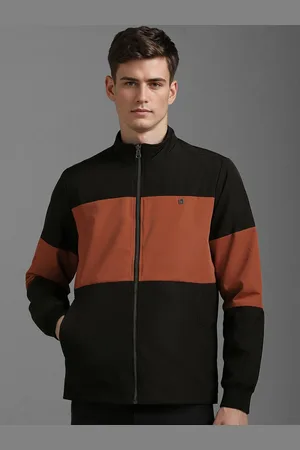 Louis Philippe Men Colourblocked Mock Collar Pure Cotton Open Front Jacket