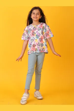 Anthrilo Girls Printed Round Neck T-shirt With Leggings