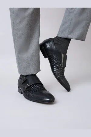 Regal Men Woven Design Leather Formal Double Monk Shoes