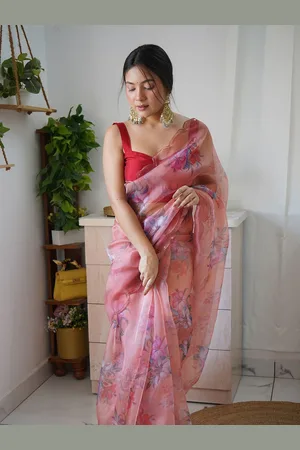 Ishin Floral Printed Embroidered Organza Saree