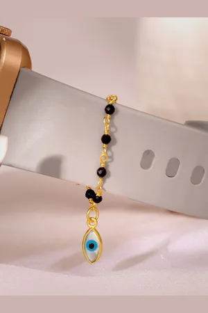 GIVA 925 Sterling Silver Gold-Plated Stone-Studded & Beaded Evil Eye Watch Charms
