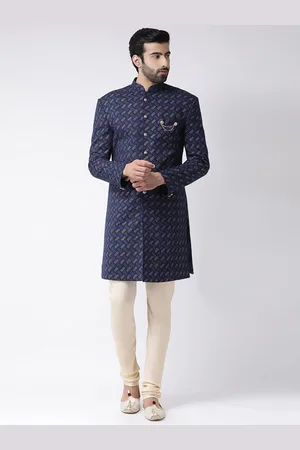 KISAH Men Printed Mandarin Collar Indowestern Sherwani Set