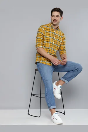 Mast & Harbour Men Mustard Tartan Checks Pure Cotton Casual Shirt