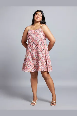 Globus Gloplus Floral Print Square Neck Strappy Sleeves A-Line Mini Plus Size Dress