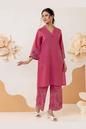 AUTUMN LANE Women Floral Printed Regular Pure Cotton Kurta with Palazzos