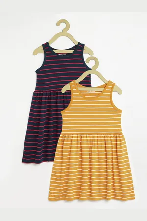 Campana Girls Pack of 2 Striped Fit & Flare Cotton Dresses