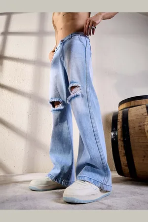 FUGAZEE Men Flared Slash Knee Heavy Fade Cotton Jeans