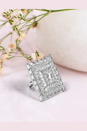 Bamboo Tree Jewels Bamboo Silver-Plated AD-Studded Adjustable Finger Ring