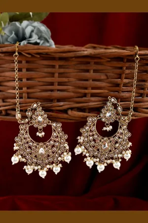 AQUASTREET Gold Plated Crescent Shaped Chandbalis Earrings