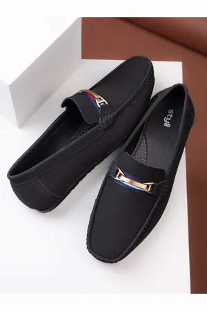 Styli Men Faux Suede Loafers with Buckle Detail
