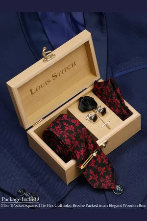 LOUIS STITCH Men Italian Silk Necktie Accessory Gift Set