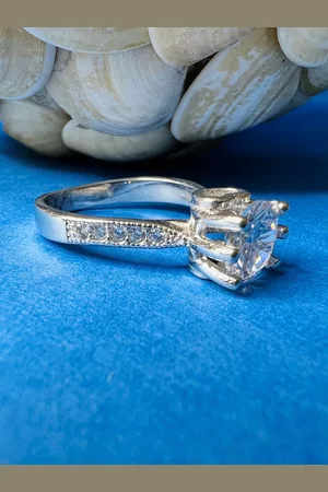 ARTE 925 Sterling Silver CZ Studded Solitaire Finger Ring